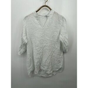 Rosemarine Womens  100% Linen White Shirt L  Long Roll Tab 3/4  Sleeve‎